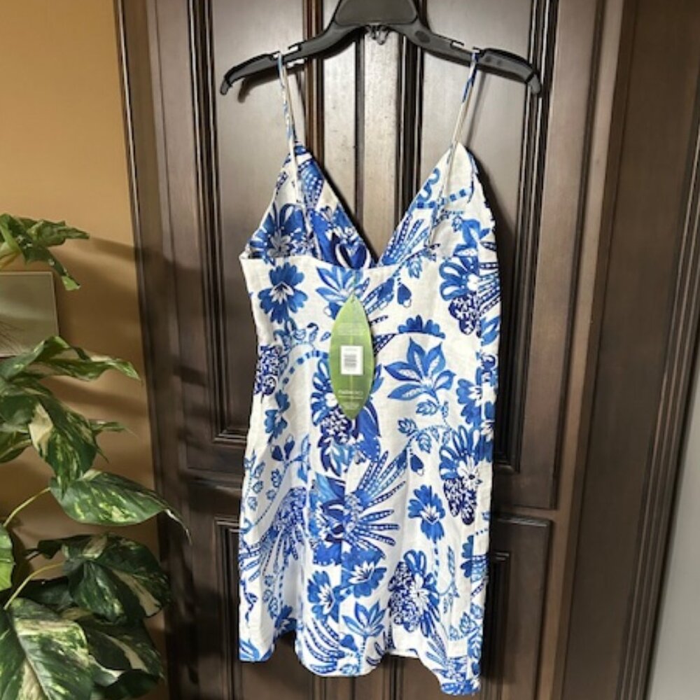 Farm Rio FloralBirds Off White 100% Linen Mini Dress with Adjustable Straps - Picture 4 of 15